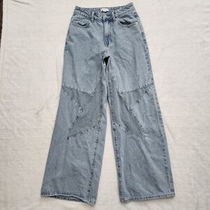 Forever 21 90’s Fit Star Patch Wide Leg Jeans Loose‎ Baggy Light Wash Size 26